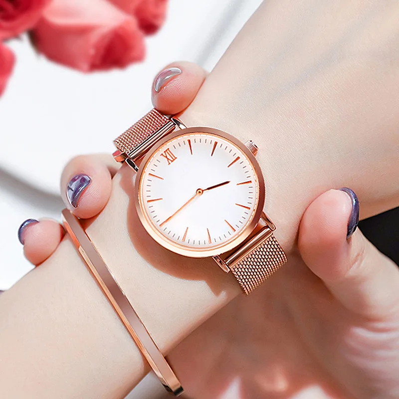 

Luxury Rose Gold Women Watches Minimalist Style Mesh Steel Quartz Ultra Thin Wristwatch Waterproof Female Clock relogio feminino