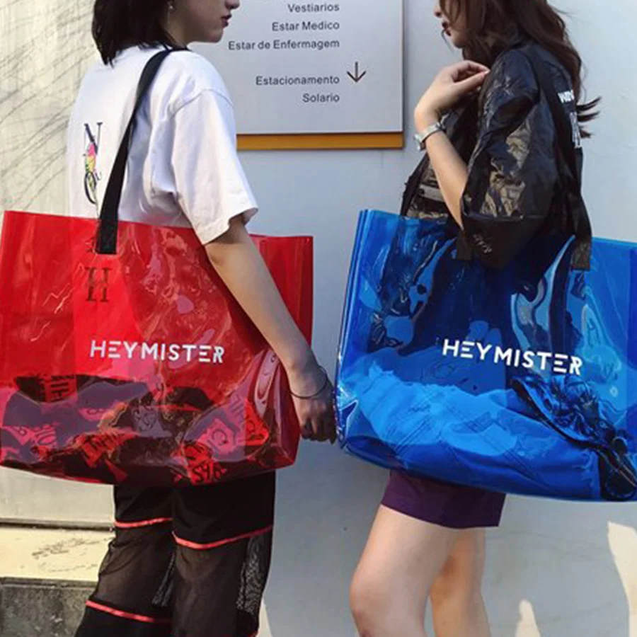 

Casual Clear PVC Transparent Women Shoulder Bags Letter Printing Handbags Large Capacity Summer Beach Bag Lady Jelly Totes Sac