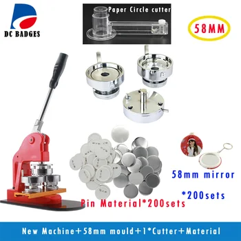 

New Pro 2 1/4" 58mm Badge Press Machine + Circle Cutter+200sets Badge material+200sets mirror keychain