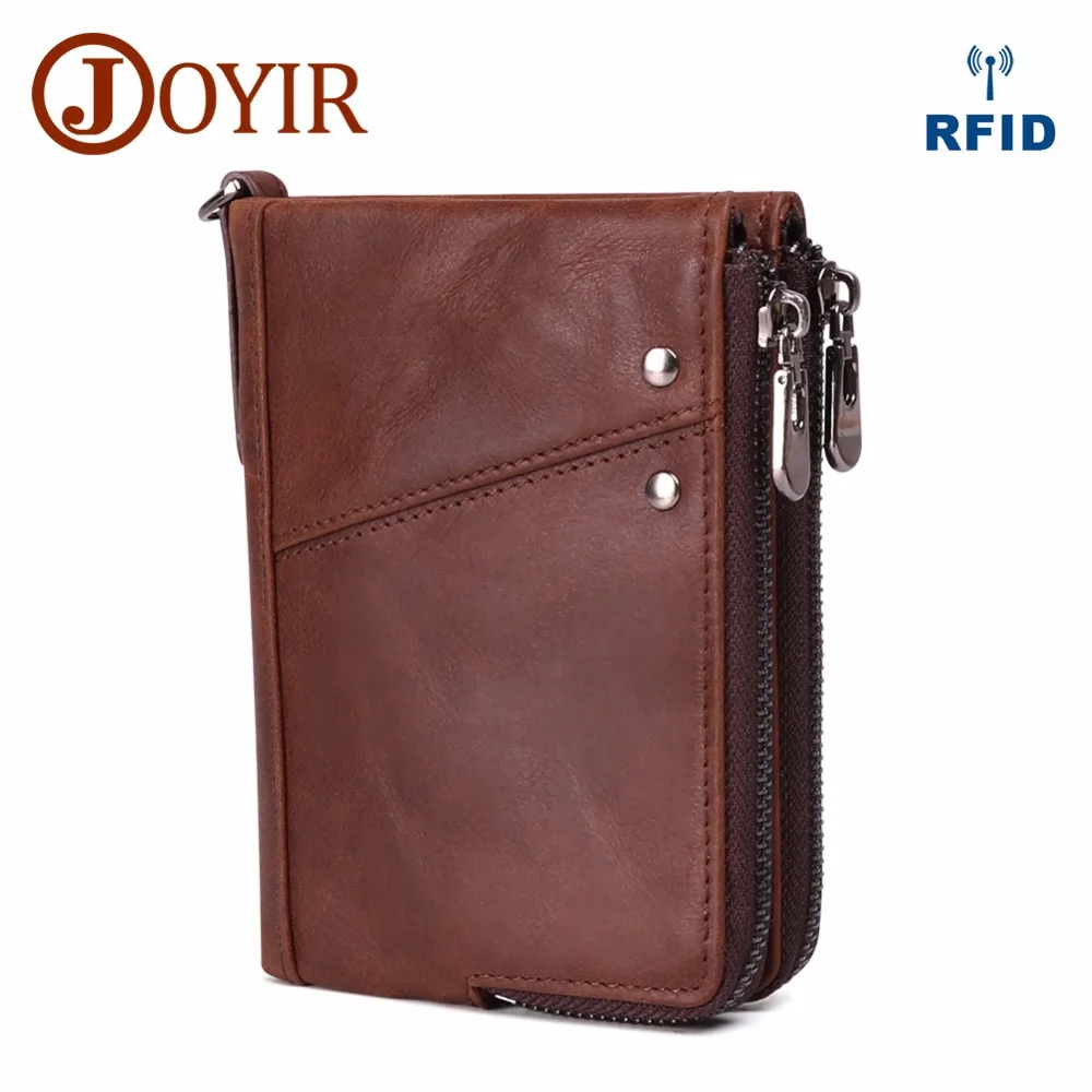 

JOYIR Men's Wallet Genuine Leather Men Small Walet Portomonee Male Cuzdan Short Coin Purse Pocket RFID Card Holder Zipper Wallet