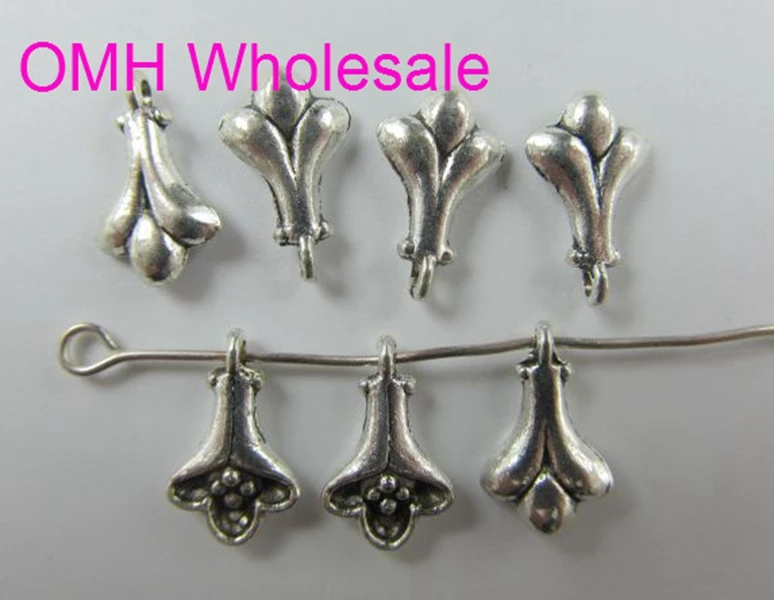

OMH wholesale 50g 84pcs 14x9 mm Retro Tibetan silver Jewelry accessories Zinc alloy flowers charm pendants for bracelet PJ282