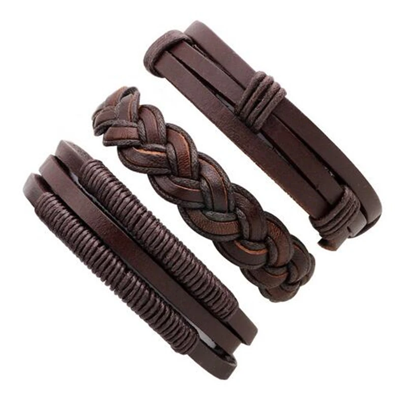 

3pcs/set Fashion Genuine Leather Bracelet Men Charm Handmade Friendship Bracelets Braided Rope Chain for Male Jewelry Gifts