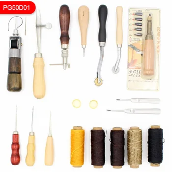 

Leather Craft Hand-stitched Sewing Tool Leather Diamond Round Set and Including Awl Needle Hole Punch Tool Edge Waxed Thread Kit