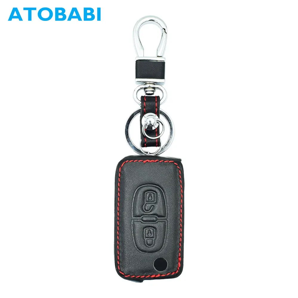 

ATOBABI Leather Car Key Case 2 Buttons Flip Remote Cover for Peugeot RCZ 206 207 306 307 308 407 408 Citroen C2 C3 C4 C5 Quatre
