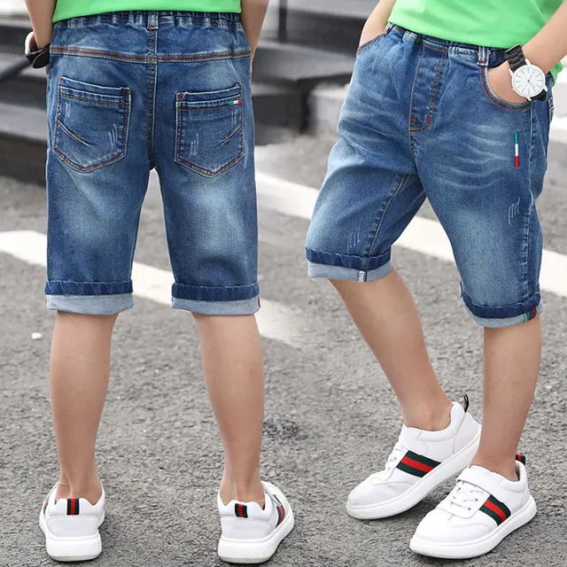 2019 Summer Kids Boys Denim Elastic Waist Knee-length Pants Children Cowboy Shorts Soft Cotton Jeans Shorts Baby Boys Clothing 1