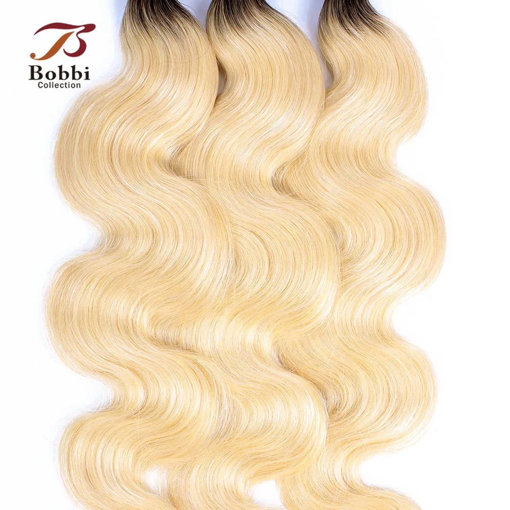 BOBBI коллекция Ombre T 1B 613 темный корень Платина блонд Связки с закрытием Омбре бразильские волнистые волосы не Реми