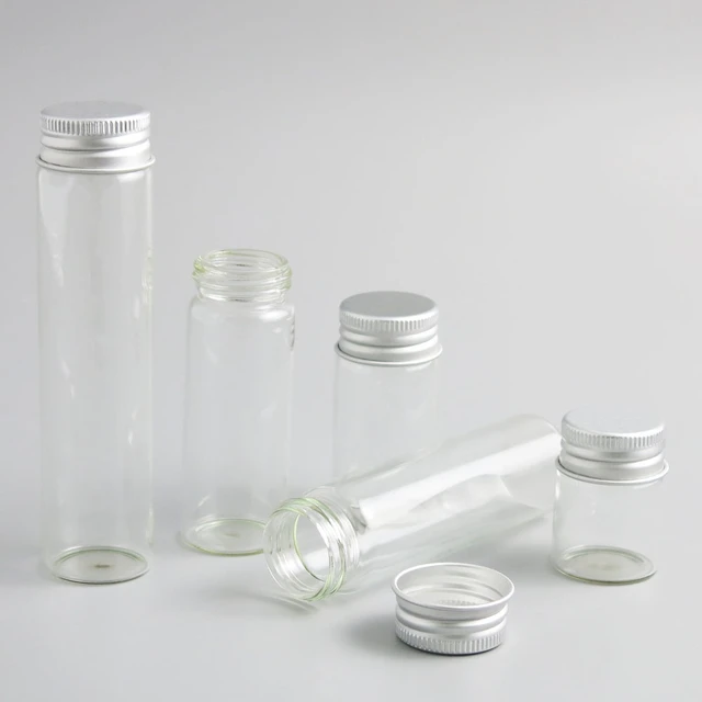 50pcs 15ml 25ml 40ml 50ml 60ml Glass Bottles Decoration Crafts Aluminium  Screw Cap Lid Empty Wishing Bottles Jars 