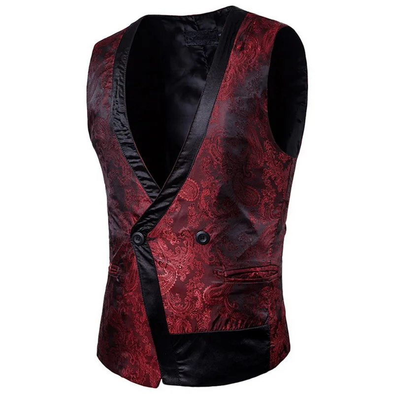 

LASPERAL Vest Men 2018 New Fashion Patchworked Male One Button Floral Print Sleeveless Formal Wedding Solid Vest For Business