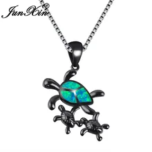 JUNXIN новые винтажные черные позолоченные милые черепахи семейный дизайн океан синий/белый огонь опаловые подвески и ожерелья для женщин NL0145