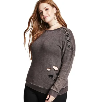 

Plus Size Casual Irregular Holes Lace Up Sweatshirts Women Long Sleeve O Neck Hollow Out Hoodies Big Size Lady Pullovers 6XL 7XL