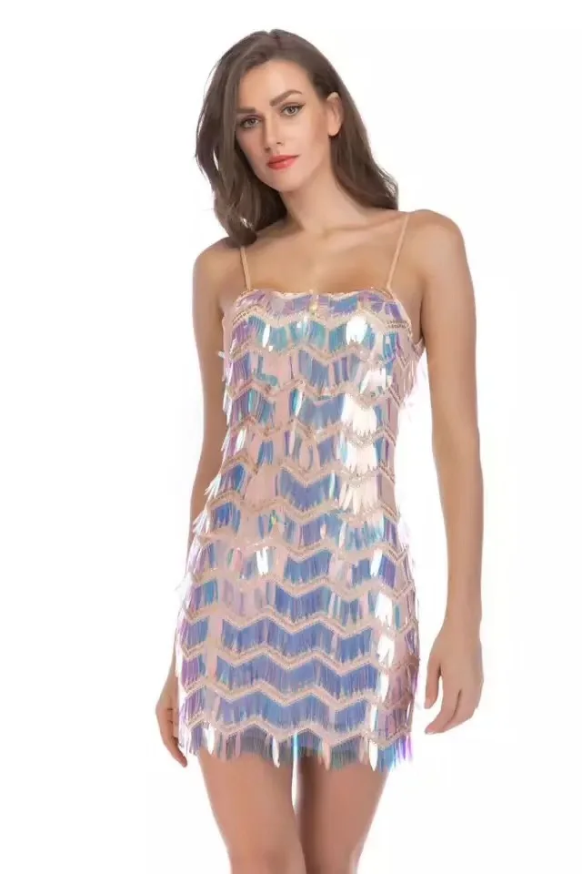 High Quality Slip Bright Water Ripple Bodycon Dress Night Club Party