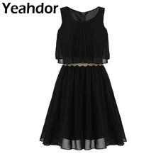 Для Одежда для свадьбы, дня рождения летнее платье из шифона для девочек; без рукавов; платье с рюшами, новинка Платье для девочек с цветочным узором с декоративной отделкой