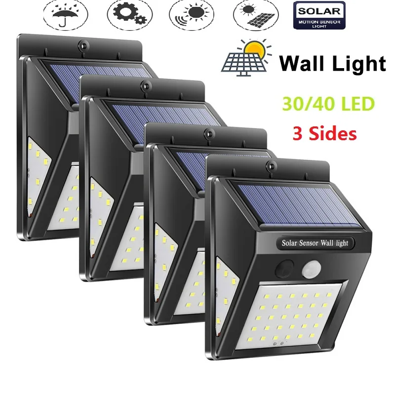 

1/6pcs 30/40 LED Solar Powered Light PIR Motion Sensor Rechargeable LED Solar Wall Light Outdoor Waterproof Garden Yard Lamps