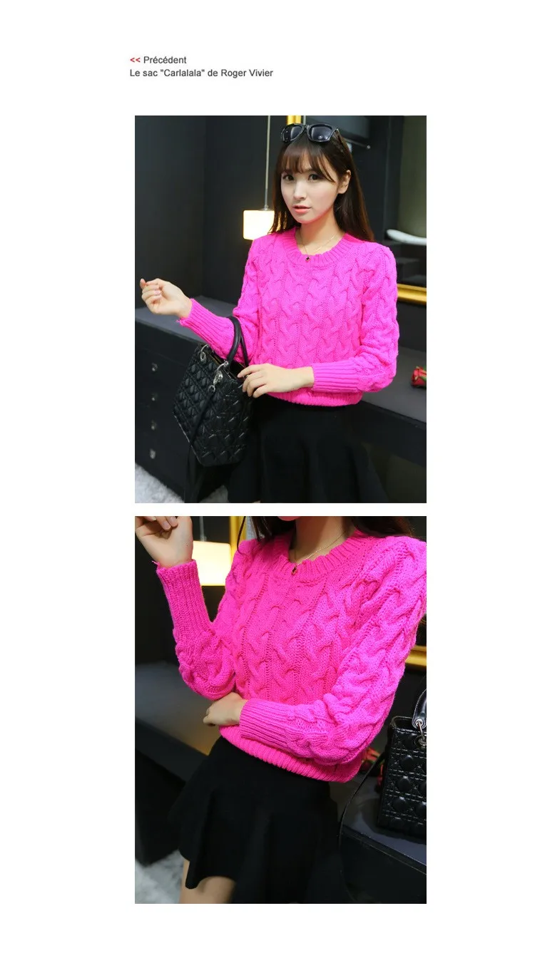 Retro Style Thick Line O-Neck Pullover Short Sweater Women Girl Spring 2016 (12)