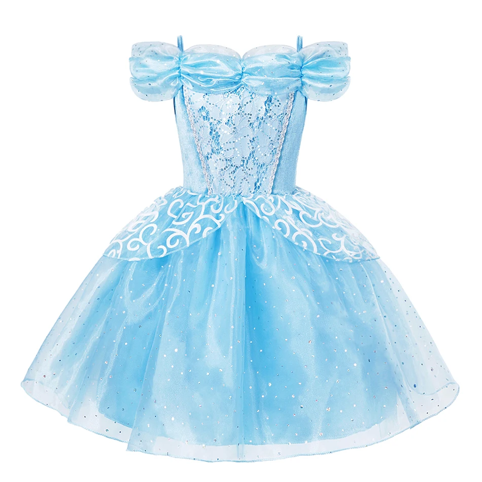 Princess Dress for Girl Kids Costumes Cosplay Belle Aurora Cinderella Jasmine Cartoon Beauty and The Beast  Fancy Summer Dresses
