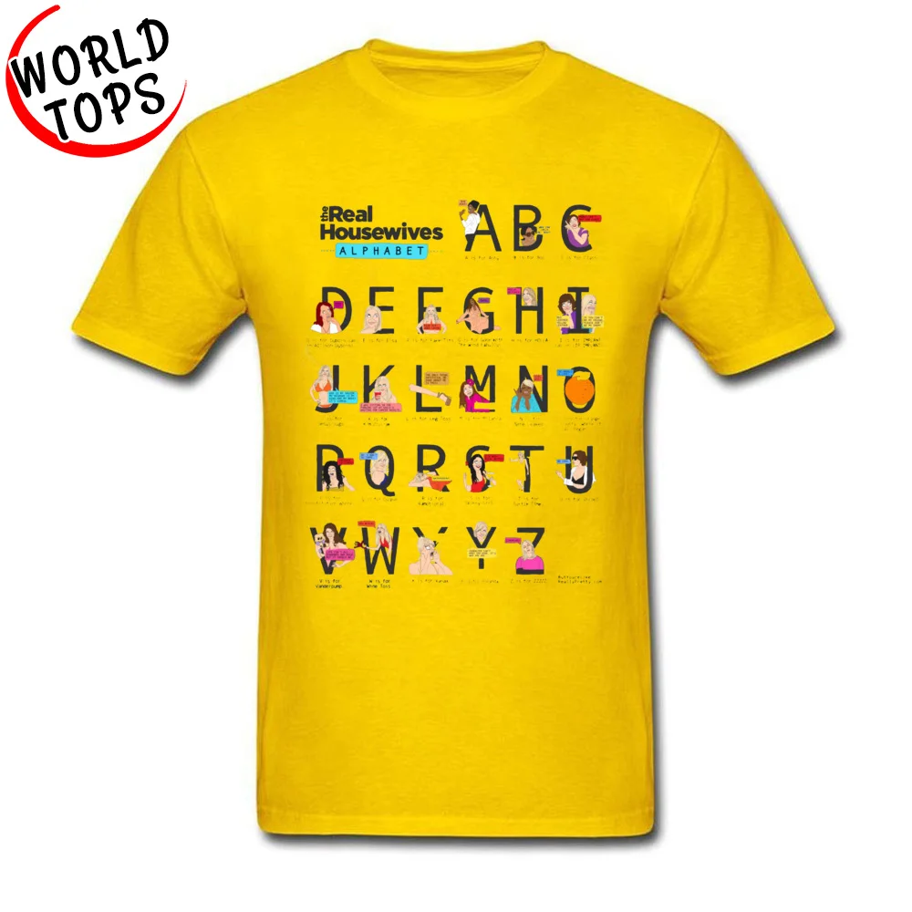 Crewneck The Real Housewives Alphabet 6990 Pure Cotton Mens T-Shirt Custom Short Sleeve Tops Tees Special Casual Tee Shirts The Real Housewives Alphabet 6990 yellow