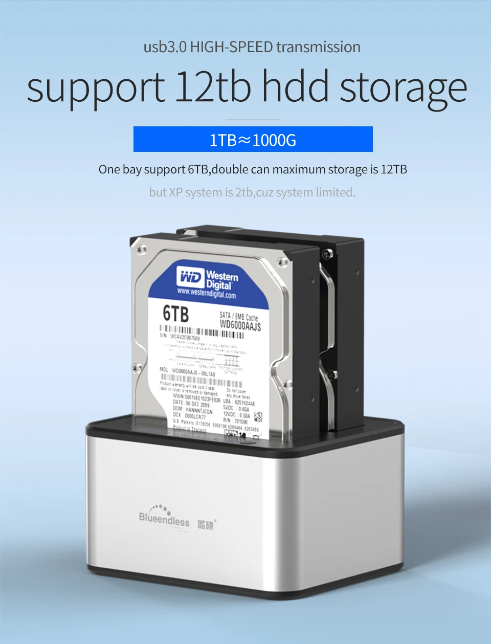 HDD док-станция диск дублирование 2 Отсек Копировать один диск в другой USB 3,0 Тип B Макс 5 Гбит/с полный алюминий 2,5 ''/3,5'' SATA диск