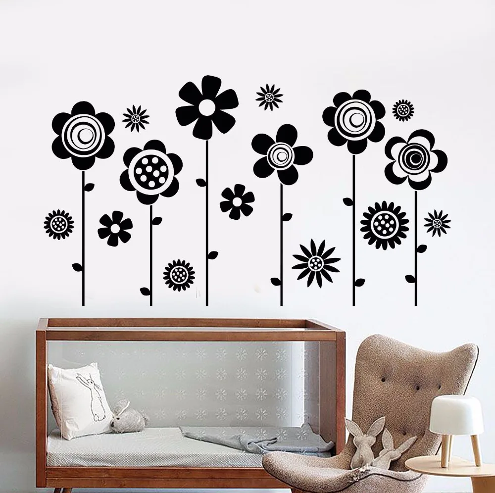 Beautiful Flower Vinyl Wall Decal Nursery Flowers Garden Nature Girl Room Stickers DIY Mural