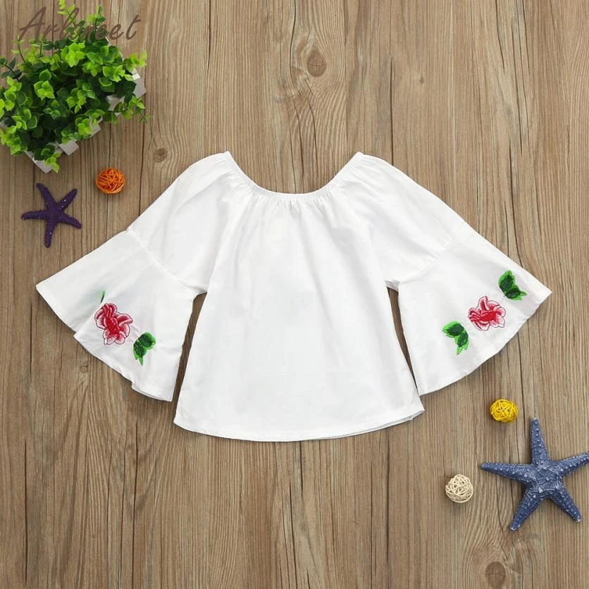 2017 baby tshirt long sleeve Floral Soft Toddler Tops Cute Flare Sleeve