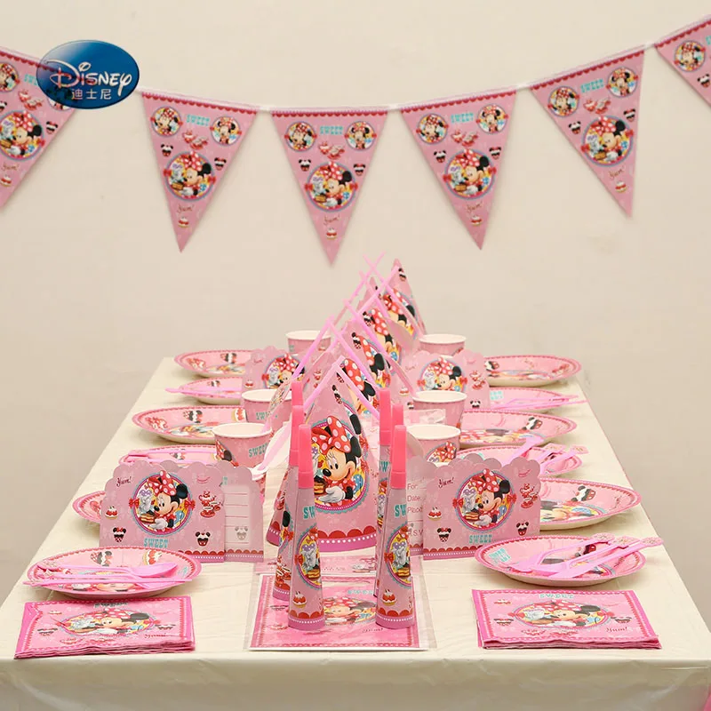 95 шт. высокое качество розовый Минни набор одноразовых столовых приборов для девочек приглашают друзей вечерние принадлежности для дня рождения украшения - Цвет: In total