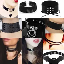 Черная Женская Панк-Готическая кружевная кожаная подвеска ожерелья в форме сердца цепь шип заклепки Пряжка массивные ожерелья на воротник ювелирное изделие подарок