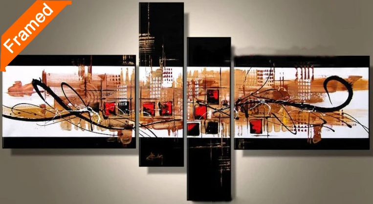 

Modern picture abstract city scenery oil painting 4 sets living room wall paintings unique gift for friends high quality art