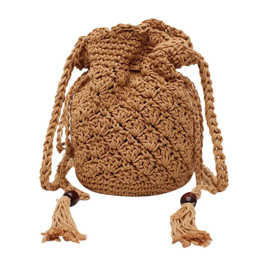 

Women Vintage Rattan Beach Straw Bags Popular Female Summer Mini Handbag Lady Woven bucket Bolsa Handmade Knitted Crossbody sac