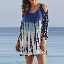 2018 Для женщин Лето Boho пляжное платье пикантные Винтаж Tie-Dye Print Crew Средства ухода за кожей шеи Короткие мини-платье Повседневное сарафан Vestido большой плюс Размеры
