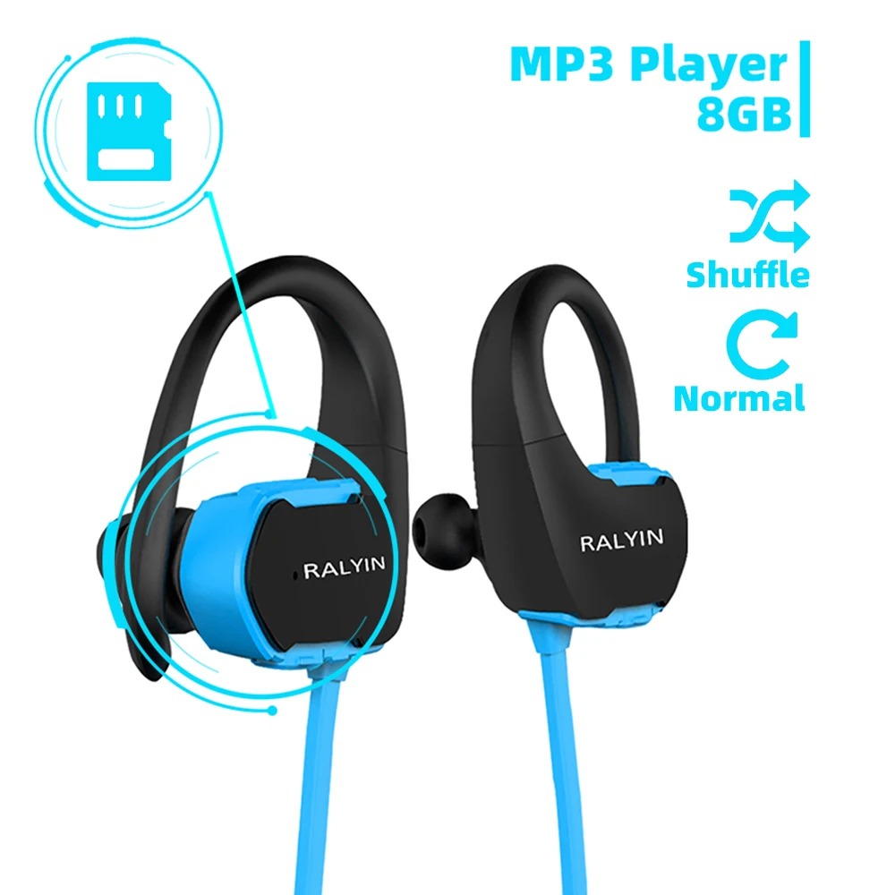 Ralyin 8GB mp3 player bluetooth headphone sport waterproof wireless headset bluetooth music player bluetooth earphone for phone