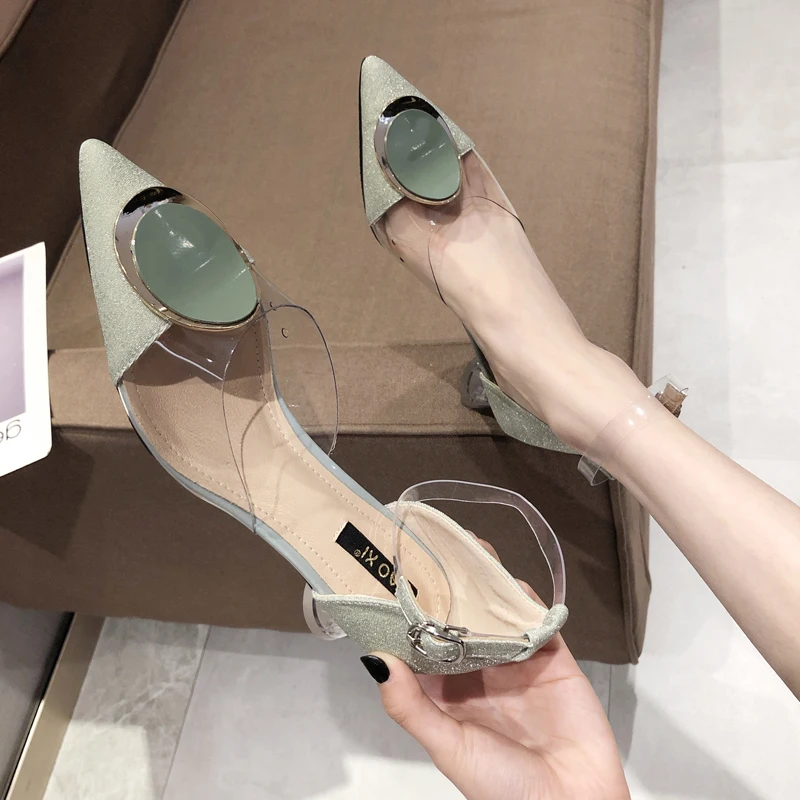 

Sandals Fairy Wind 2019 Summer New Transparent Shoes with Girl Pointer Baotou High-heeled Sandals Women's Tide womens shoes