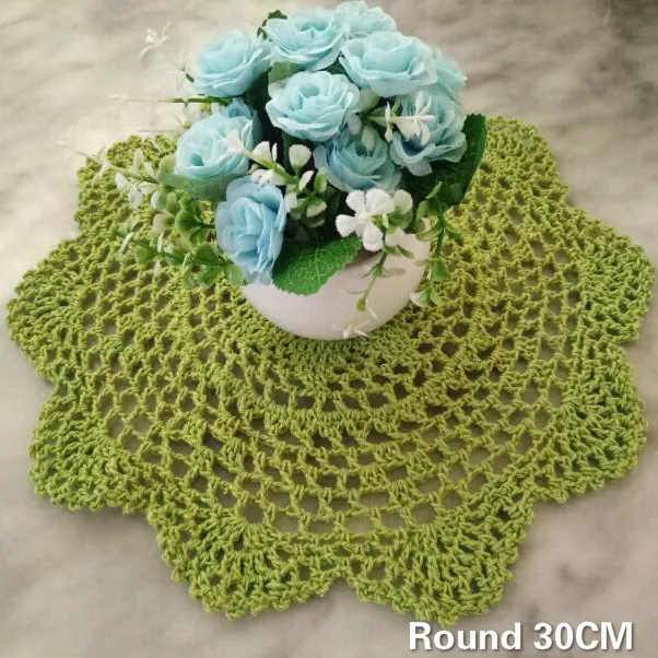 

30CM Round Pastoral Round Flower Coaster Mat Floral Pattern Cotton Crochet Lace Doily Mantel Individual Coasters Placemat Craft