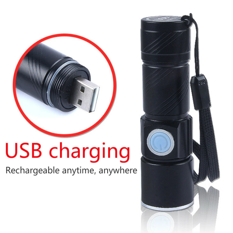 Портативный ручной водонепроницаемый перезаряжаемый мини фонарик с USB