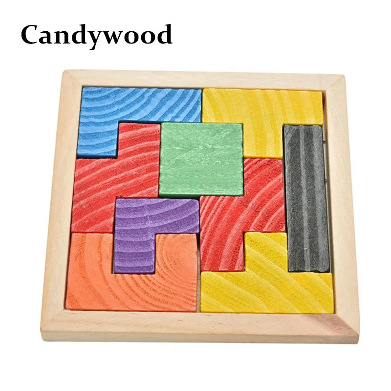 Candywood Mini Wooden Tetris Game Montessori Tangram Brain Teaser Puzzle for Baby Kid Toys Educational 3D Jigsaw Puzzles toy