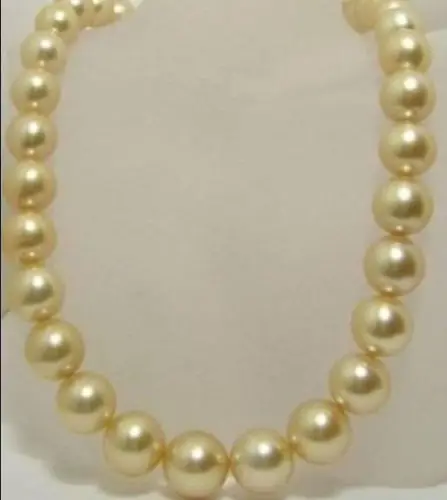 

Hot selling free shipping*******HUGE 17"11-12MM NATURAL PERFECT ROUND SOUTH SEA GENUINE GOLD PEARL NECKLACE 14kt