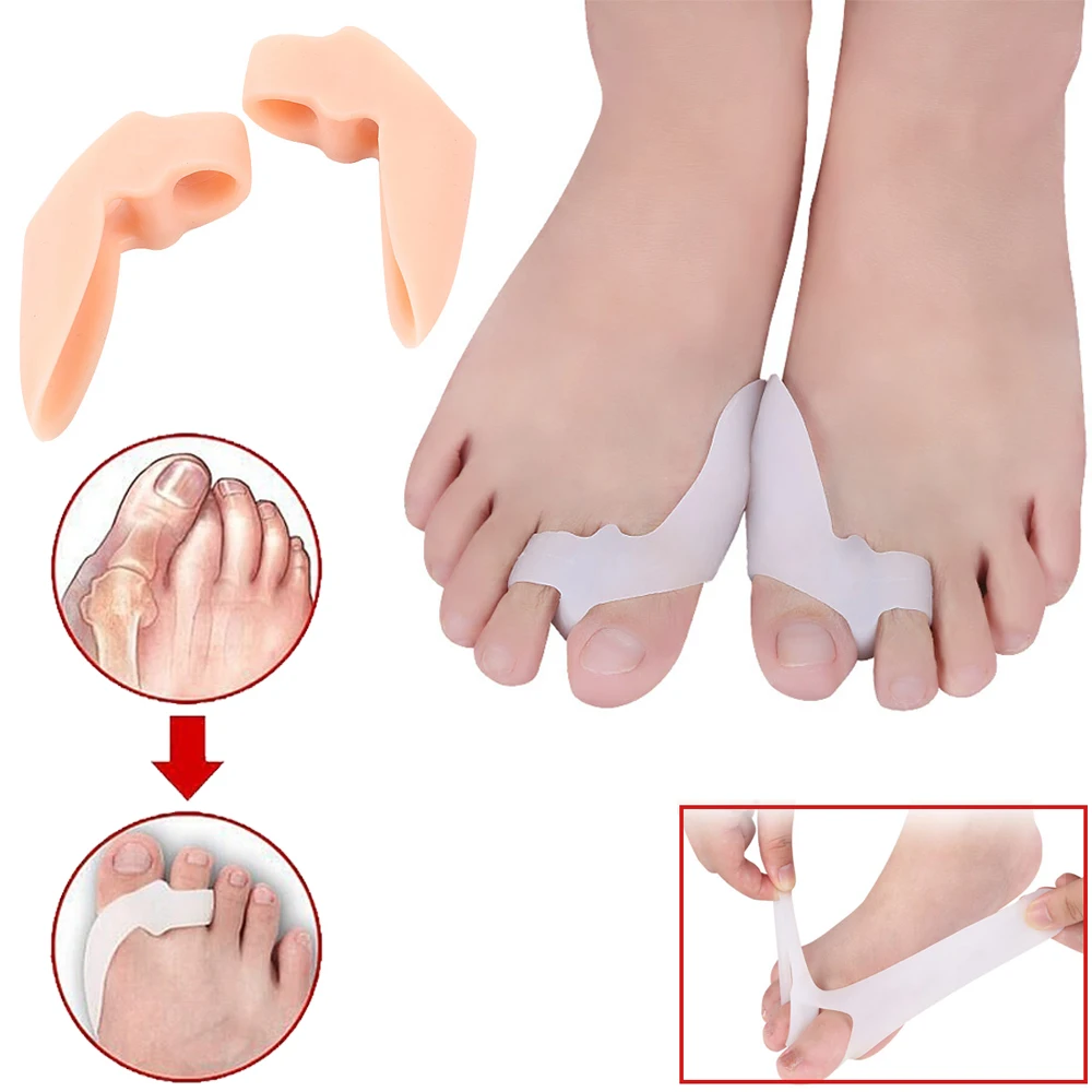 

1Pair Silicone Gel foot fingers protector Two Hole Toe Separator Thumb Valgus Protector Bunion adjuster Hallux Valgus