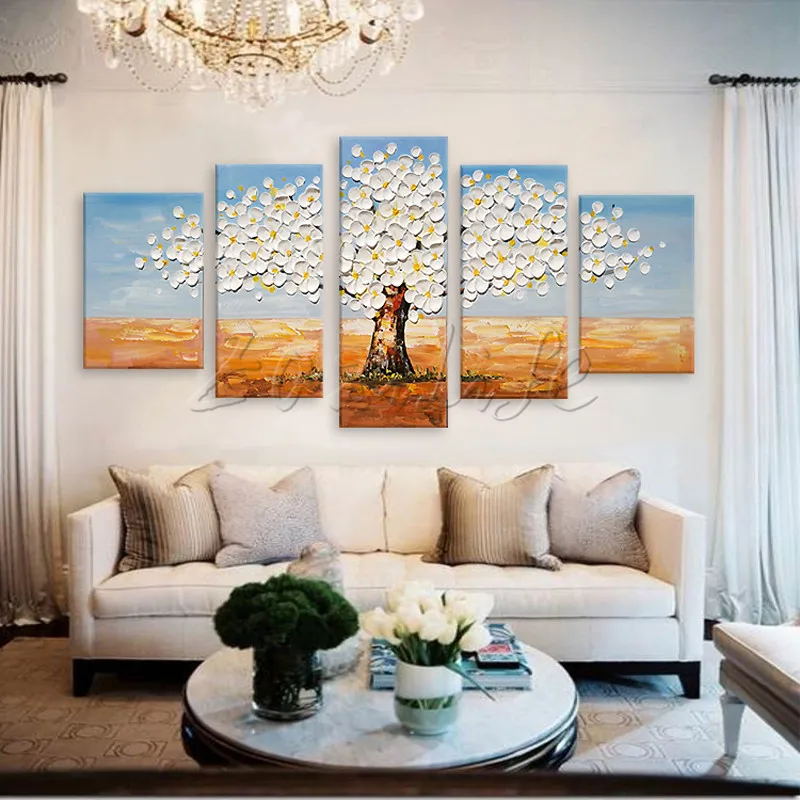 

5 Pieces Panel Wall Art Palette Knife Hand Painted Flower Oil painting On Canvas Wall Pictures Painting For Living Room blossom