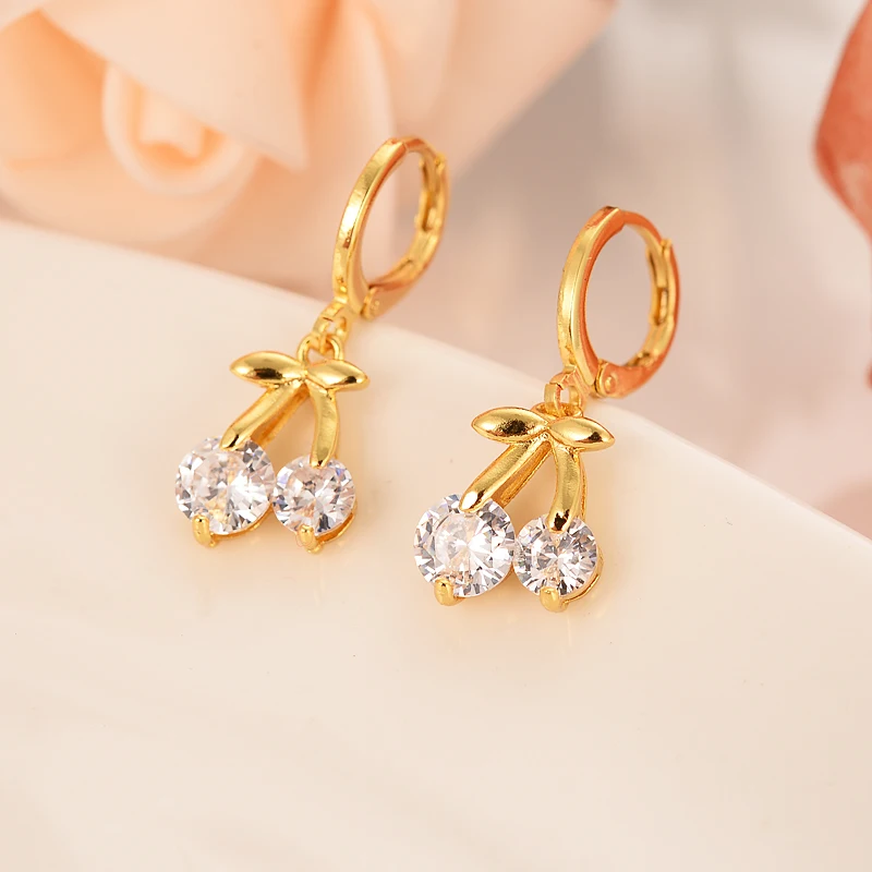 

Cherry gold set diamond earrings woman/girl/lover, fashion jewelry wedding bridal party best gift personality