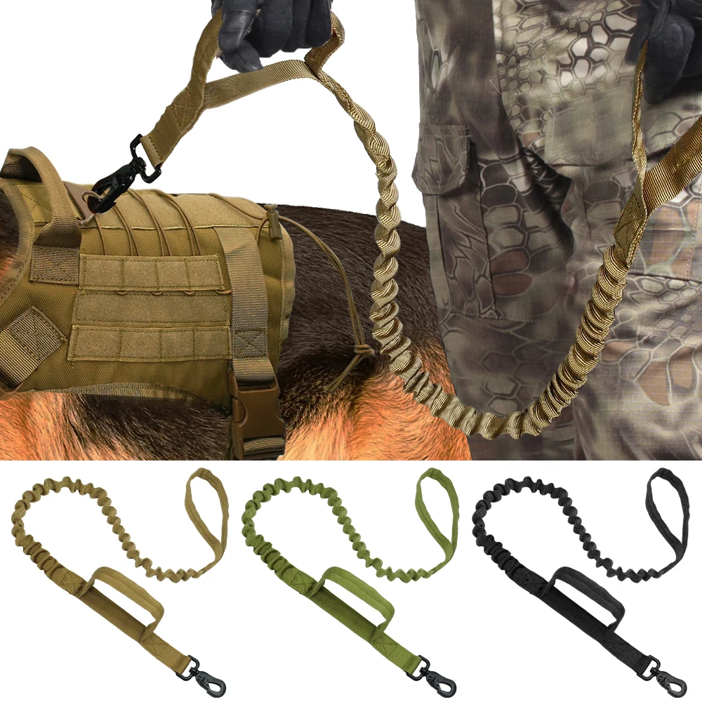 Army Tactical Dog Leash Nylon Bungee Leashes Pet Military Lead Belt
