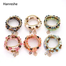 HANRESHE новые модные плетеные браслеты с подвесками для женщин винтажные браслеты из камней и смолы этнический ювелирный браслет