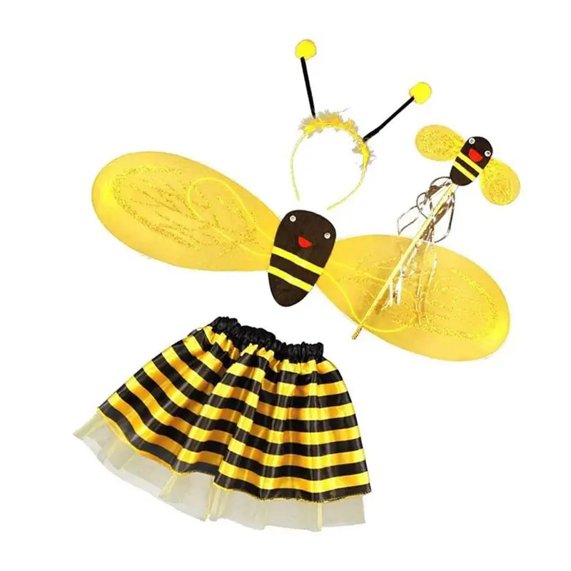 Маскарадный костюм феи на хеллоуин для девочек из 4 предметов с изображением шмеля пчелы и меда