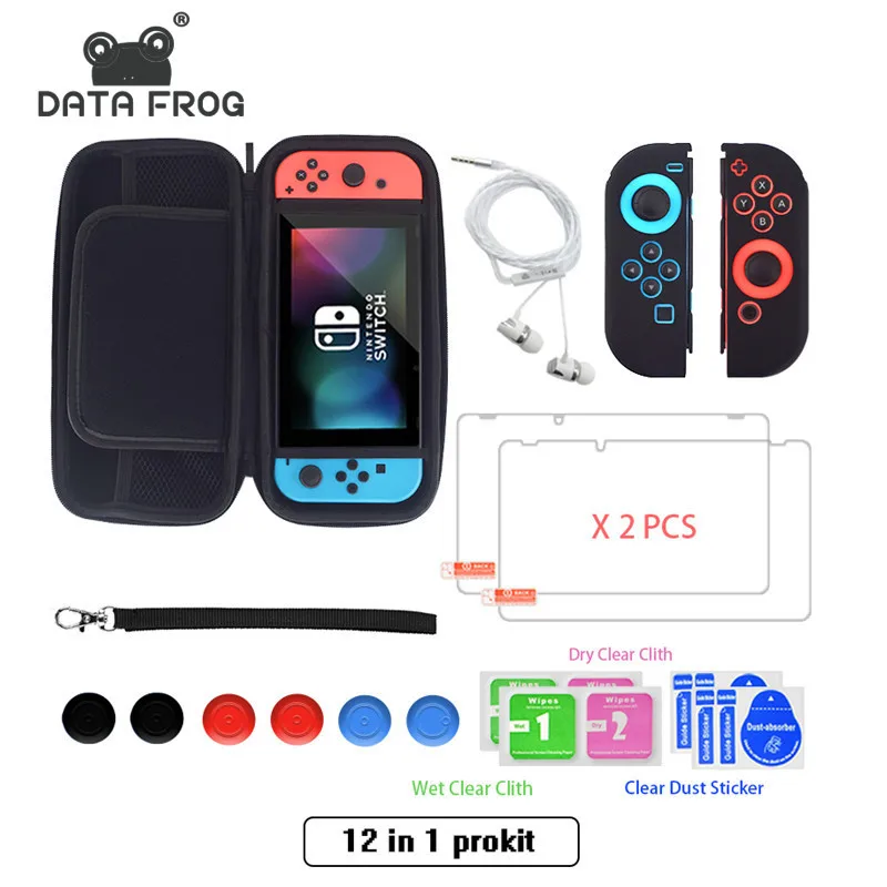 

12 in 1 HD Tempered Glass Screen Protector for Nintend Switch +Carry Case Cover For NS Storage Bag With 6pcs Silicone Caps