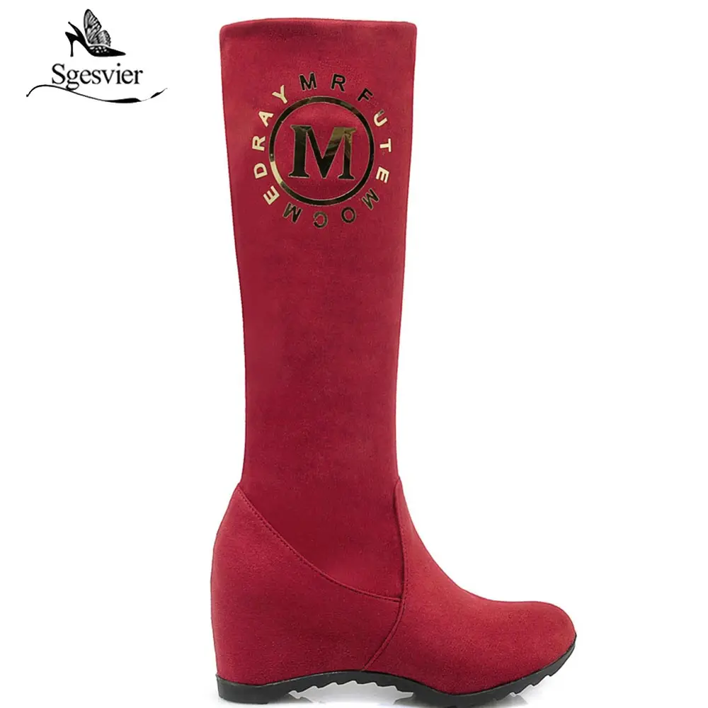 ladies knee high wedge boots