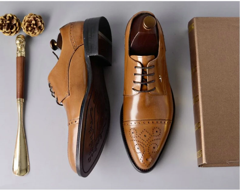 Mens Leather Casual Shoes' Genuine Leather Shoes Men Formal Casual Oxfords Wedding Shoe Lace-Up Casual Shoes Men Size 46 Brogues (7)