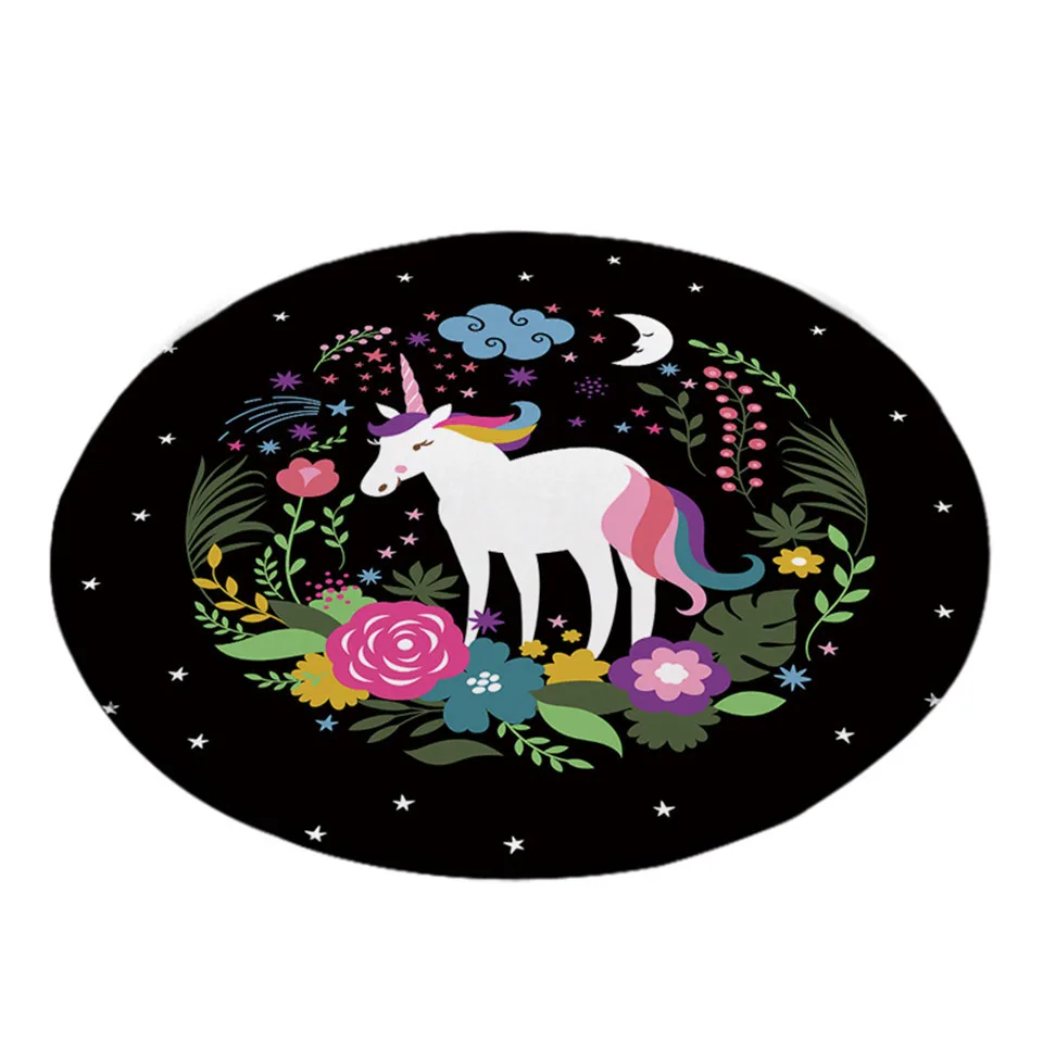 Rainbow Floral Unicorn Bedroom LivingRoom Round Carpets -Unicorn Fashion