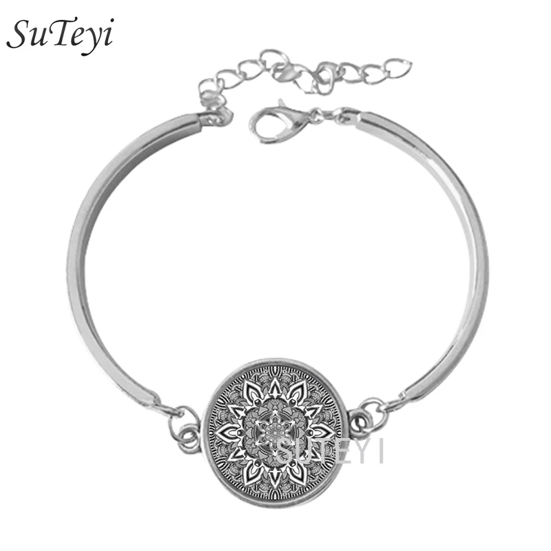 

SUTEYI brand bracelet mandala yoga jewelry silver chain namaste bracelet meditation glass Buddhist Zen om jewelry bracelet