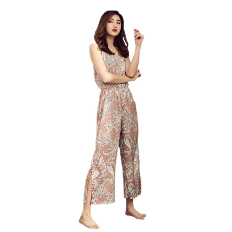 

2019 Summer Sexy Jump Home suit Simulation Silk Pajamas Holiday Babes Temptation Dew Back Wear Pyjamas Women Sleepwear