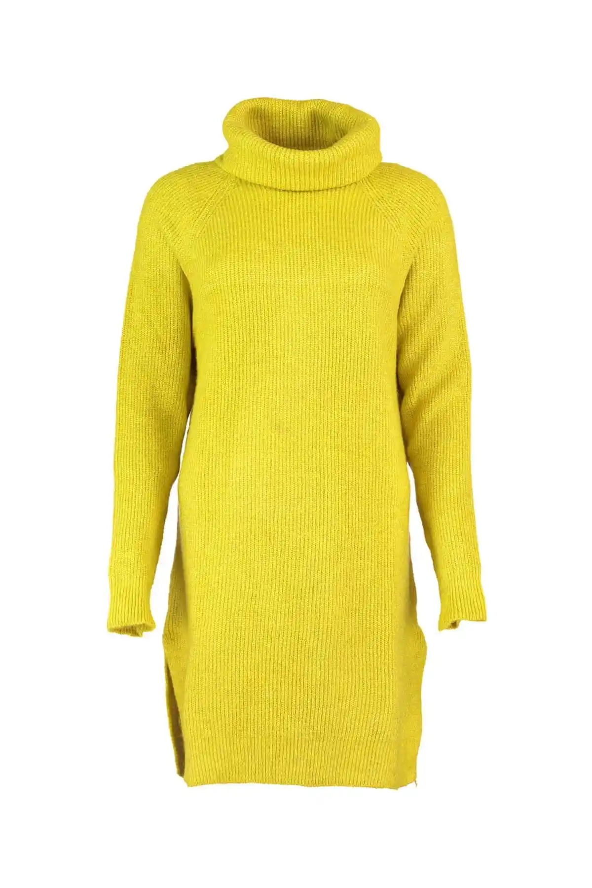 yellow turtleneck sweater dress