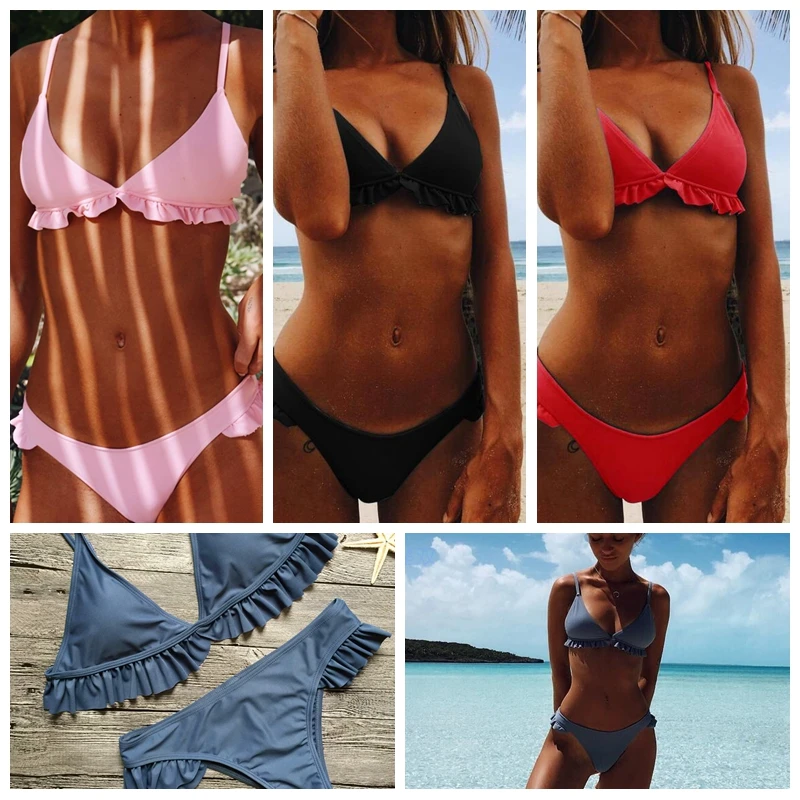 

Ruffled Bikini Women Lace swimsuit female Sexy Swimwear Beachwear Push up Bathing Suit brazilian bikinis 2019 Maillot de bain