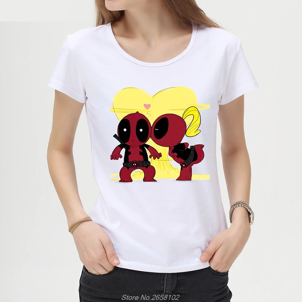 

Women Fashion Cute Deadpool Printed T-Shirt Short Sleeve Tee Hipster Cool Design Tops Customized T Shirt Harajuku Streetwear