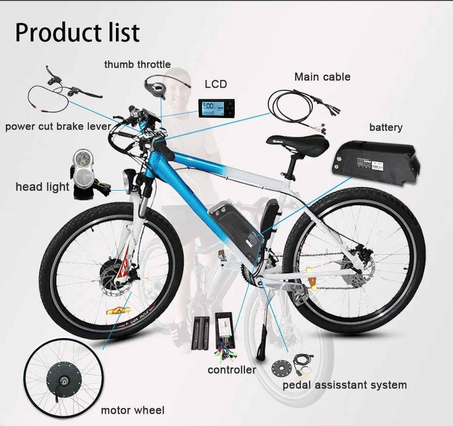 Cheap 48V  Electric Bicycle 1000W Conversion Kit for 26" Motor Wheel with 16AH LG Bottle Battery LCD900 volo electrique parts 3